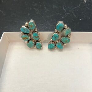 Native America Navajo Sterling Silver Sleeping Beauty Turquoise Post Earrings.